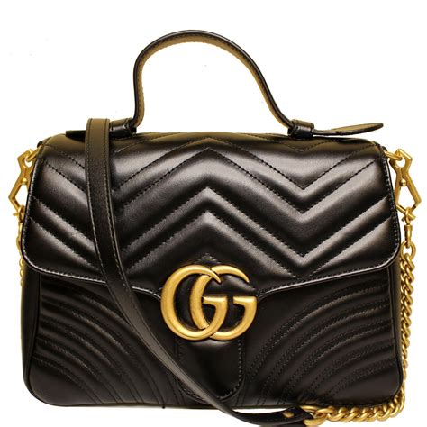 gucci 498090|Black Leather GG Marmont Small Top Handle Bag .